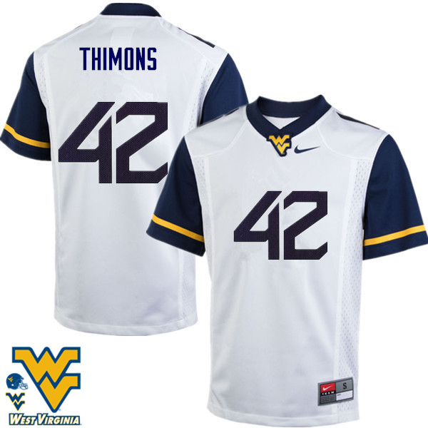 NCAA Men's Logan Thimons West Virginia Mountaineers White #42 Nike Stitched Football College Authentic Jersey AL23L83UH